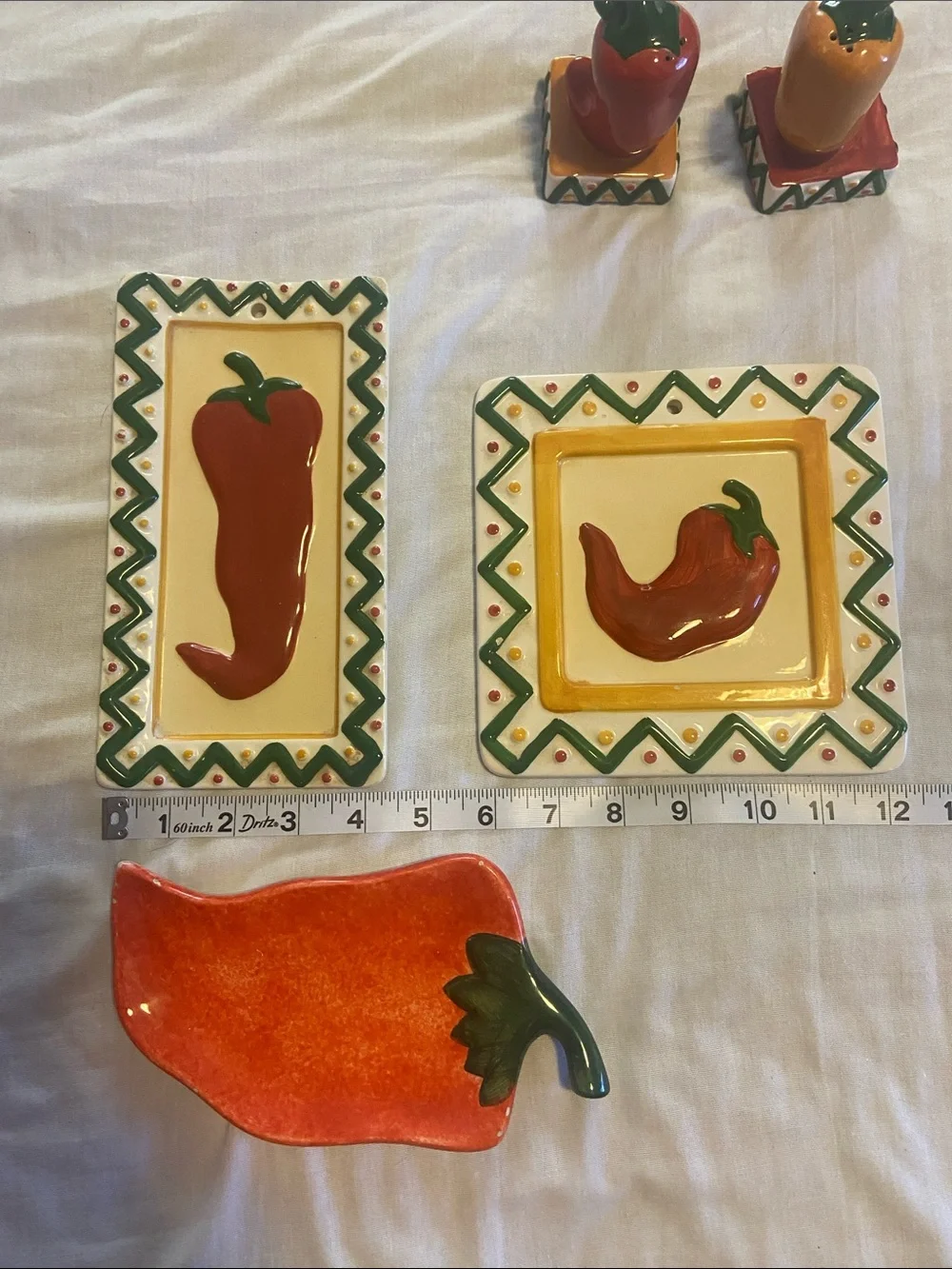 Hand-Painted Chili Pepper Ceramic Serving Dish Set - Red ClayArt 1996